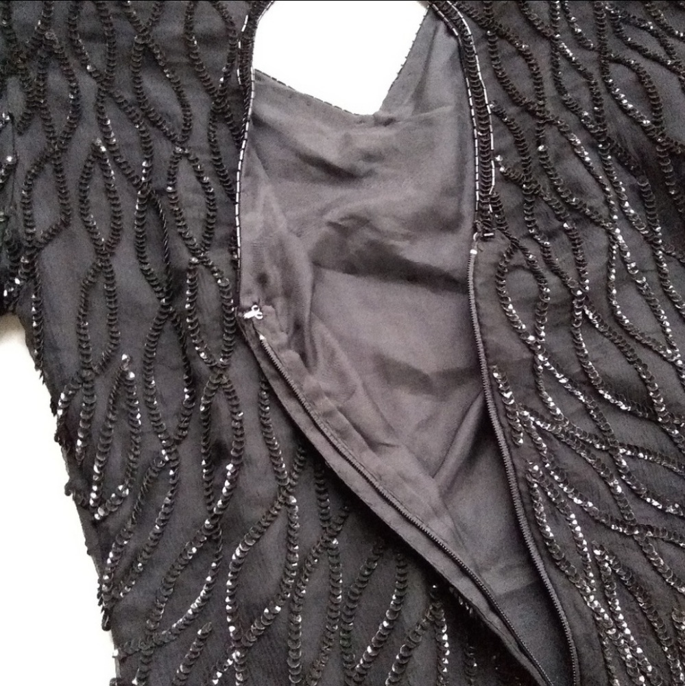 VINTAGE sequined beaded silk little black sheath dress deadstock - Picture 9 of 12